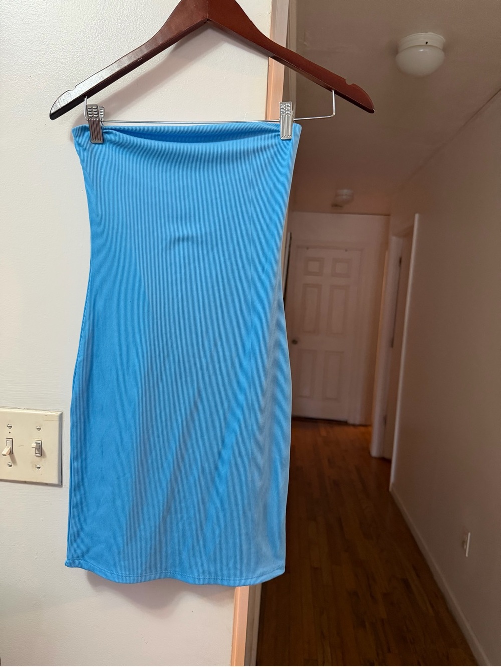 No Boundaries Light Blue Strapless Midi Dress
